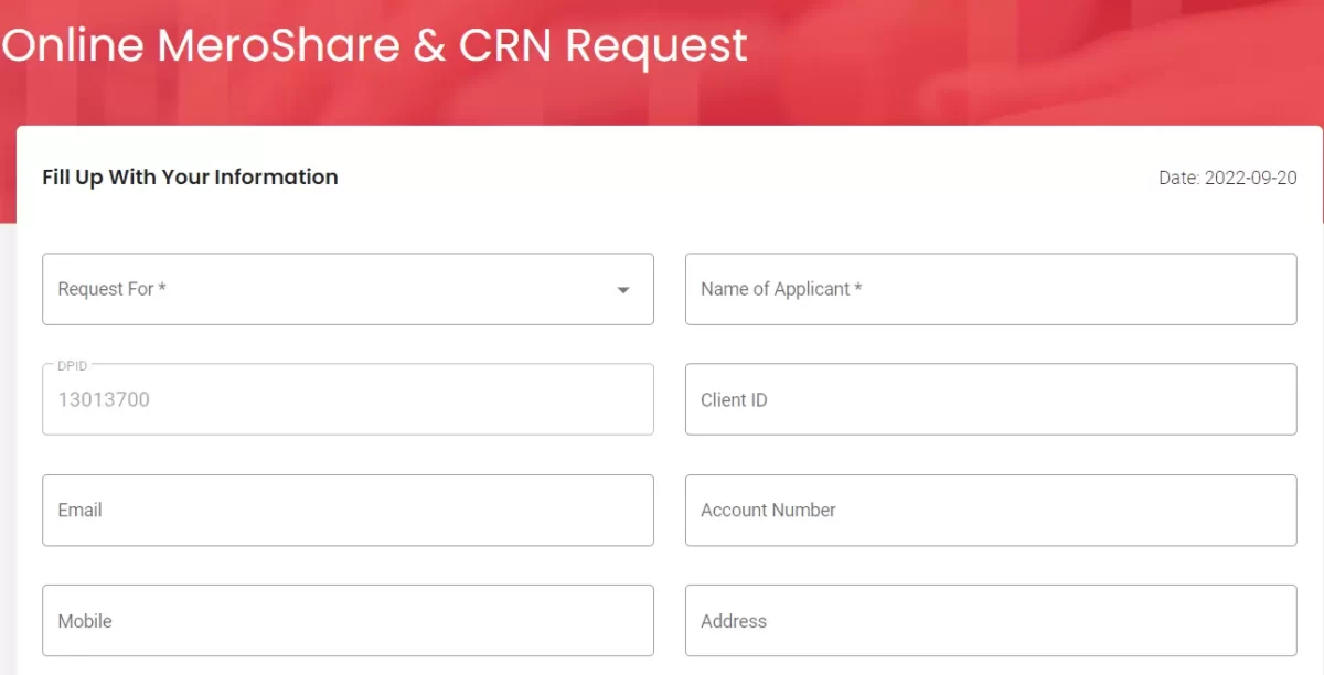 CRN Request form of Nic Asia Bank